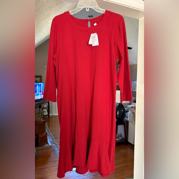J. Jill Vibrant Red Long Sleeve Dress - Picture 2 of 3
